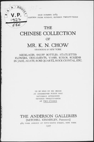 Chinese collection of Mr. K. N. Chow, Shanghai and New York [...] : [vente du 29 octobre 1927]