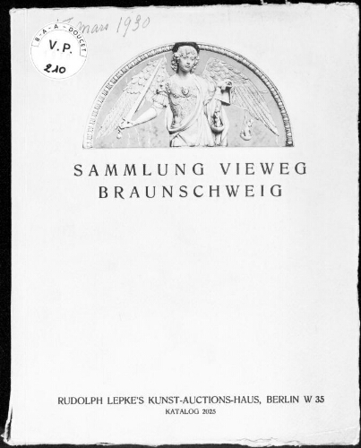 Sammlung Vieweg, Braunschweig : [vente du 18 mars 1930]