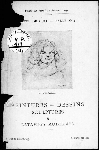 Catalogue des peintures, aquarelles, dessins, sculptures et estampes modernes [...] : [vente du 27 février 1919]