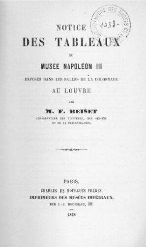 Notices des tableaux du Musée Napoléon III exposés dans les salles de la colonnade