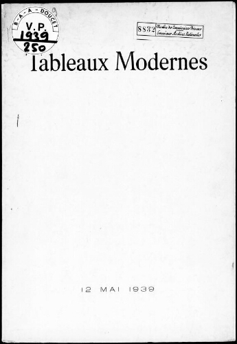 Catalogue des tableaux modernes, aquarelles, pastels, gouaches, dessins […] : [vente du 12 mai 1939]
