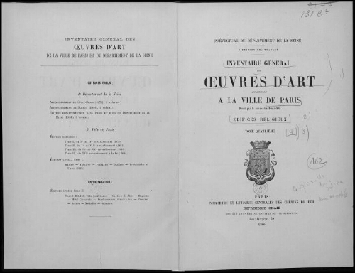 Inventaire général des oeuvres d'art appartenant à la ville de Paris. Edifices religieux. Tome 4