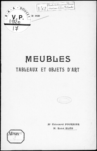 Meubles, tableaux et objets d'art : [vente du 21 janvier 1920]