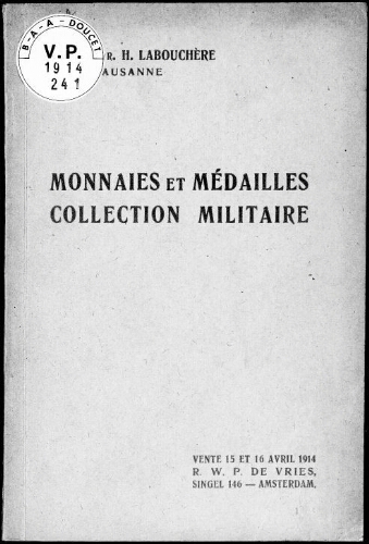 Catalogue du cabinet de monnaies et médailles [...] : [vente du 15 avril 1914]