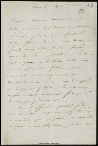 Lettre à Jean-Louis-Ernest Meissonier, 12 septembre 1863