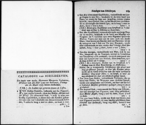 Catalogus van Schilderyen ten huyze van wylen Mevrouwe Margareta Verhamme [...] : [vente du 16 mars 1757]