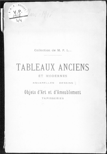 Catalogue des tableaux anciens et modernes, aquarelles, dessins […] : [vente du 5 mars 1918]
