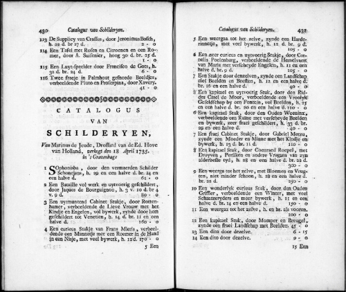 Catalogus van Schilderyen van Marinus de Jeude [...] : [vente du 18 avril 1735]