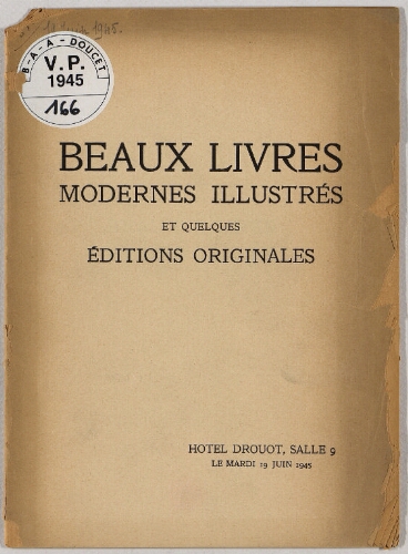 Beaux livres modernes illustrés : [vente du 19 juin 1945]