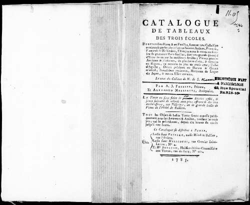 Catalogue de tableaux des trois écoles [...] : [vente du 6 février 1786]