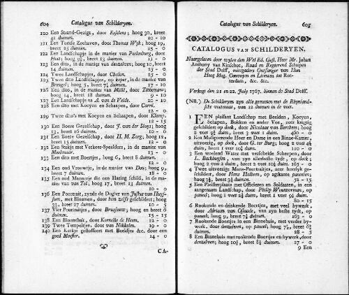 Catalogus van Schilderyen naargelaten door wylen den Wel Ed. Gest. Heer Mr. Johan Anthony van Kinschot [...] : [vente du 21 juillet 1767]