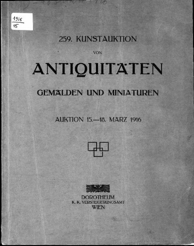 Antiquitäten Arbeiten des älteren und neuren Kunstgewerbes […] : [vente du 15 au 18 mars 1916]