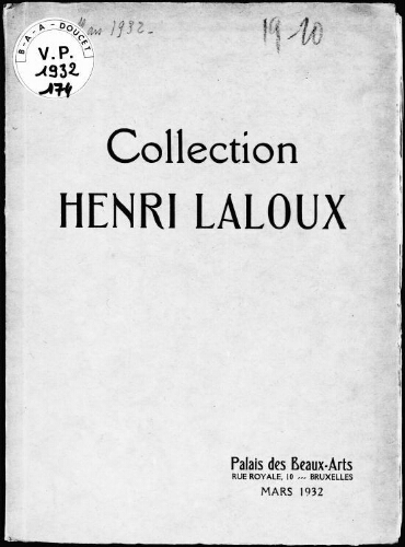 Collection Henri Laloux : [vente du 21 mars 1932]