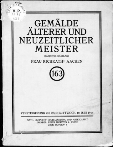 Katalog einer Sammlung von Gemälden älterer und neuzeitlicher Meister […] : [vente du 10 juin 1914]