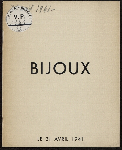 Bijoux : [vente du 21 avril 1941]