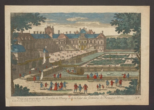 Vue et perspective du jardin, de l'étang et de la cour des fontaines de Fontainebleau