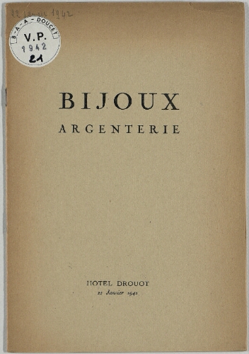 Bijoux, argenterie : [vente du 22 janvier 1942]