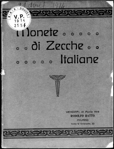 Monete di Zecche Italiane [...] : [vente du 21 avril 1914]