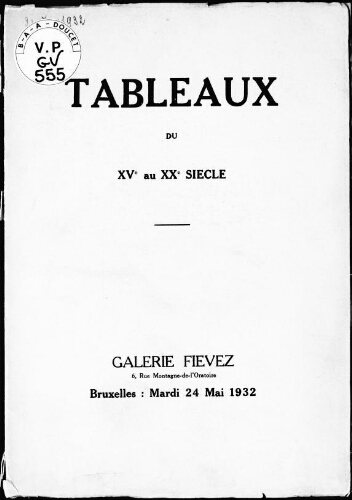 Tableaux du XVe au XXe siècle : [vente du 24 mai 1932]