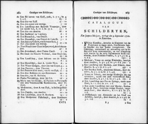 Catalogus van Schilderyen van Jaques Meijer [...] : [vente du 9 septembre 1722]