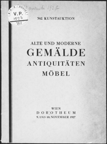 Alte und moderne Gemälde, Antiquitäten, Möbel : [vente des 9 et 10 novembre 1927]