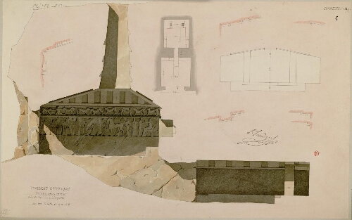 Corneto 1829, tombeau étrusque taillé dans le roc près de l'ancienne Tarquinie