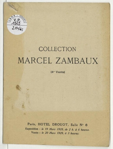 Collection Marcel Zambaux (4e vente) : [vente du 20 mars 1929]