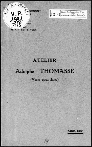 Atelier Adolphe Thomasse (vente après décès) : [vente du 14 décembre 1931]