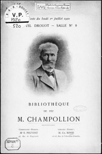 Bibliothèque de feu M. Champollion : [vente du 1er juillet 1920]