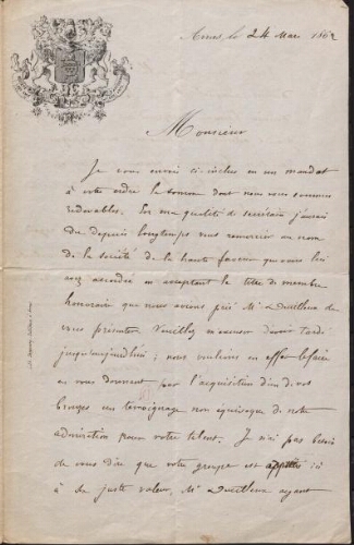 Lettre de Charles Desavary-Dutilleux, 24 mars 1862