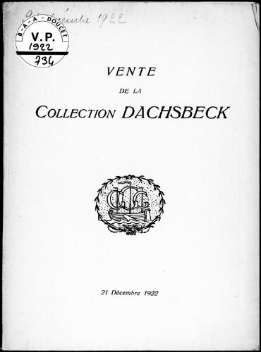 Vente de la collection Dachsbeck : vente du 21 décembre 1922