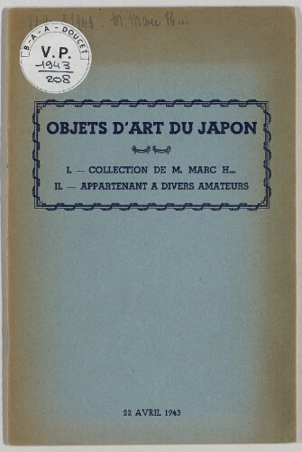 Objets d'art du Japon [...] : [vente du 22 avril 1943]