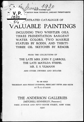 Illustrated catalogue of valuable paintings [...] : [vente des 5 et 6 février 1920]