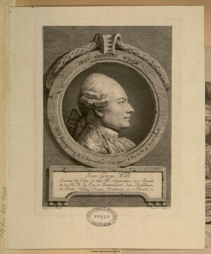 Jean Georges Wille, né à Koeningsberg, le 5 novembre 1715, mort à Paris, le 4 avril 1808