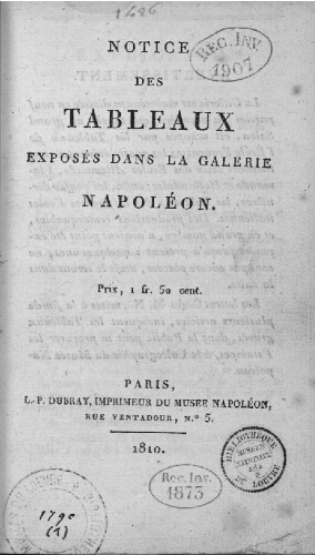 Notice des tableaux exposés dans la Galerie Napoléon