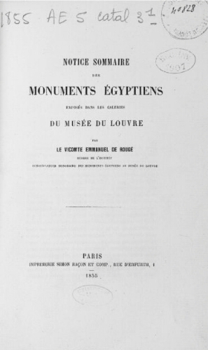 Notice sommaire des monuments égyptiens