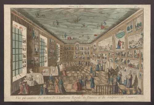 Vue perspective du sallon de l'Academie royale de Peinture et de Sculpture au Louvre