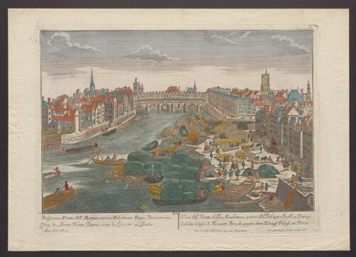 Prospectus Pontis B.V. Mariæ, versus Palatium Regii, Parisiorium = Vue du Pont Notre Dame, vers le Louvre à Paris