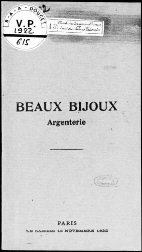 Beaux bijoux, argenterie : [vente du 18 novembre 1922]