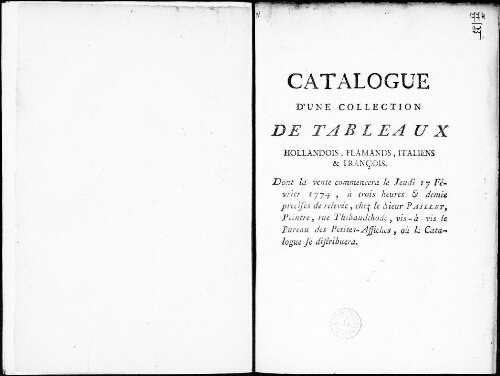 Catalogue d'une collection de tableaux hollandais, flamands, italiens et français [...] : [vente du 17 février 1774]
