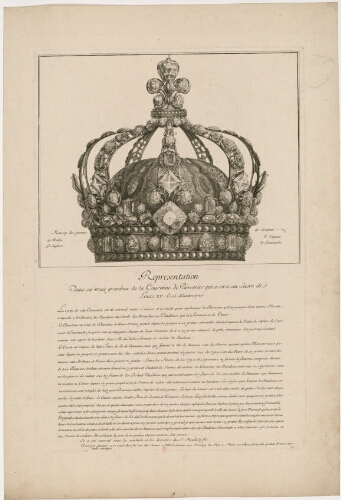 Représentation dans sa vraie grandeur de la couronne de pierreries qui a servi au sacre de Louis XV le 25 d'octobre 1722 [...]