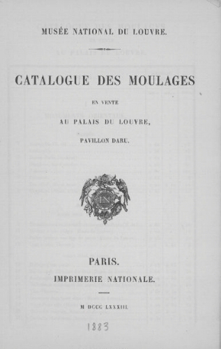 Catalogue des moulages en vente au Palais du Louvre