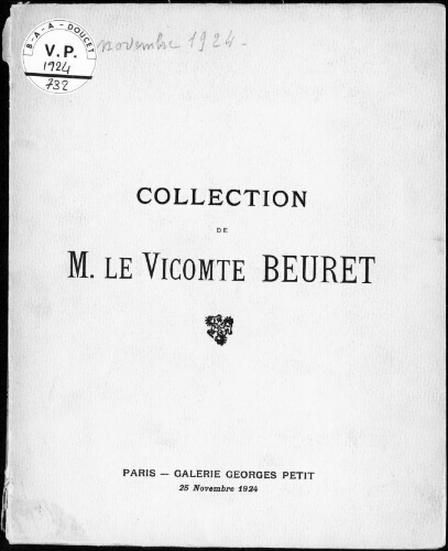 Collection de M. le Vicomte Beuret : [vente du 25 novembre 1924]