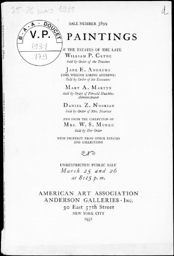 Oil paintings [...], comprising property from various estates and collections : [vente des 25 et 26 mars 1931]