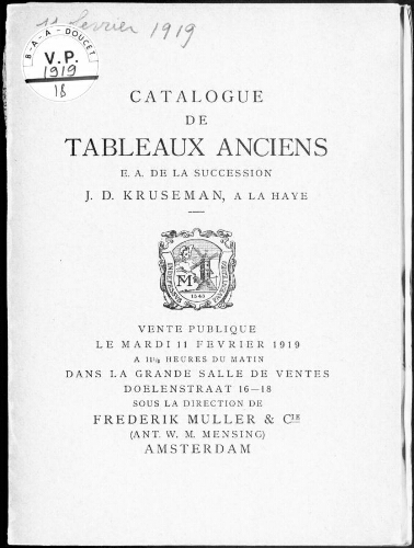 Catalogue de tableaux anciens [...] : [vente du 11 février 1919]
