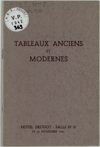 Tableaux anciens et modernes : [vente du 16 novembre 1942]