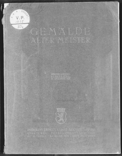 Gemälde alter Meister : [vente du 10 décembre 1925]