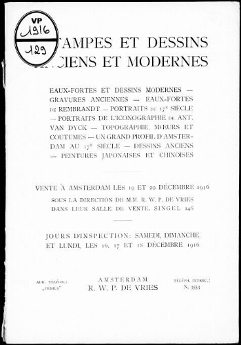 Estampes et dessins anciens et modernes […] : [vente des 19 et 20 décembre 1916]