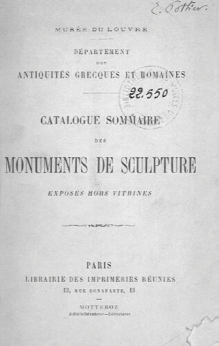 Catalogue sommaire des monuments de sculpture exposés hors vitrine