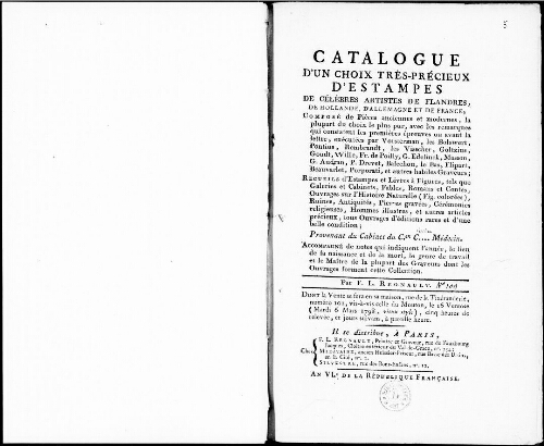 Catalogue d'un choix très-précieux d’estampes de célèbres artistes [...] : [vente du 6 au 9 mars 1798]